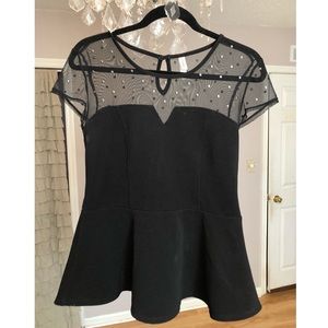 Black Mesh peplum top with studs M